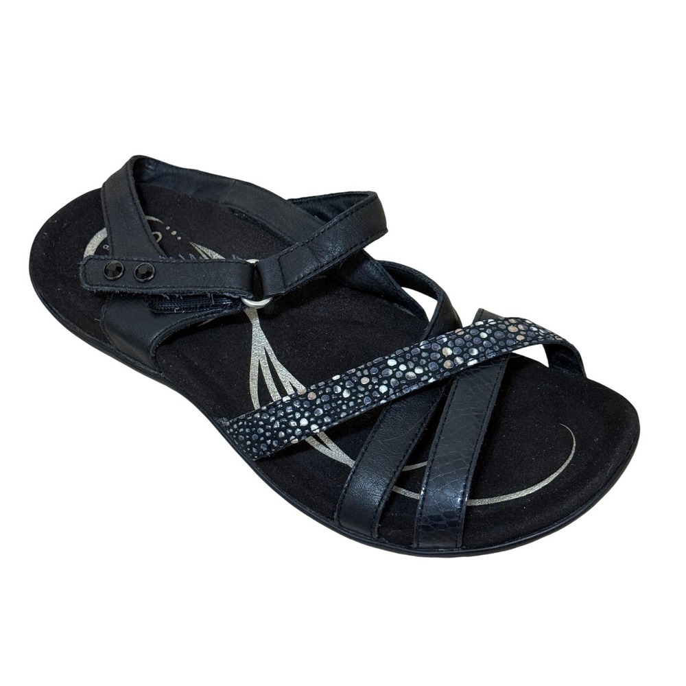 Abeo Women B.I.O.system Sandals 6 Black Strappy Metallic Comfort Orthotic Chic